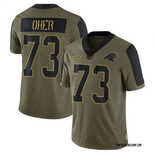 Men's Michael Oher Carolina Panthers Limited Olive 2021 Salute To Service Jersey