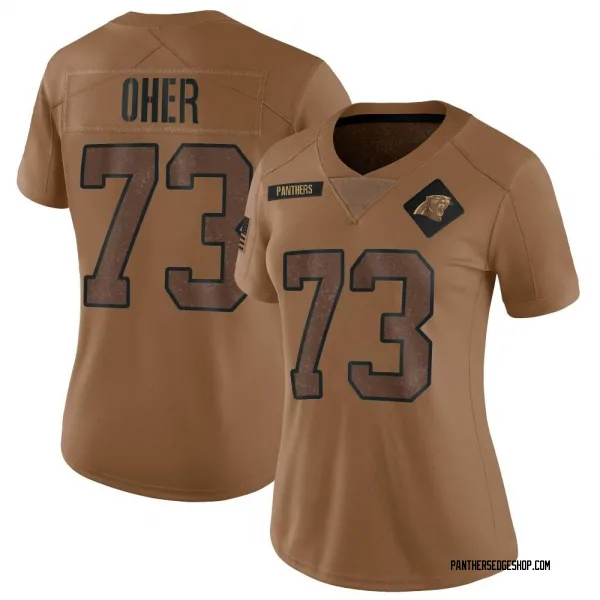Women's Michael Oher Carolina Panthers Limited Brown 2023 Salute To Service Jersey