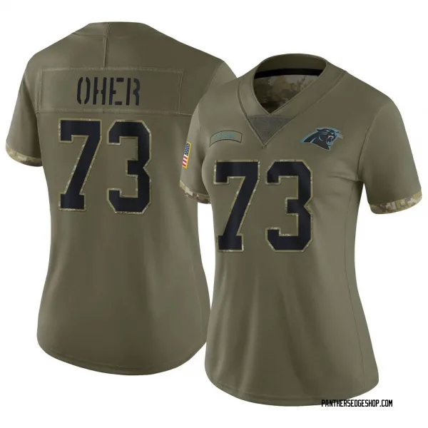 Women's Michael Oher Carolina Panthers Limited Olive 2022 Salute To Service Jersey