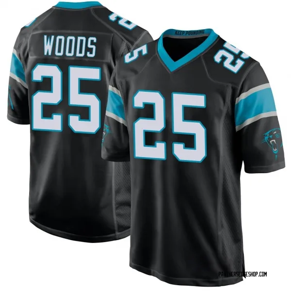 Youth Xavier Woods Carolina Panthers Game Black Team Color Jersey